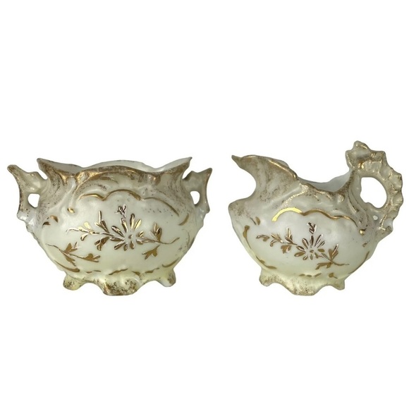Antique Sugar Creamer Set Marked Germany Gold Trim Ornate - Picture 4 of 10